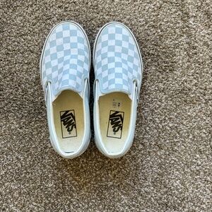 Vans Kids Light Blue and White Checkered Slip-On Sneakers